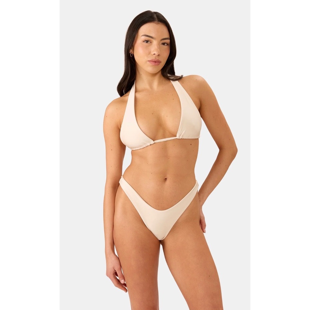 Nyud Swim Womens Cream Neutral Triangle Halter Bikini Top Size Medium